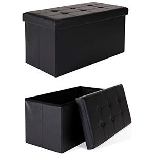 Dibea Sgabello pieghevole Paniere Ottomano Similpelle Cubo Ottomano con Contenitore, 76x38x38 cm Nero