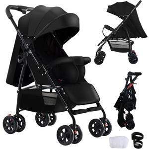 Reenborn Ultraleggero Passeggino di Soli 4,6 kg con Posizione Sdraiata Regolabile, Passeggino da Viaggio Pieghevole, Passeggino Compatto Fino a 15 kg, Carrozzina per Neonati Portatile (A8 Black)