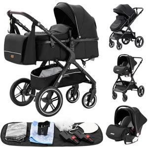 YAZOCO Passeggino Trio 3 in 1 Carrozzina Ovetto Pieghevole Set Passeggino Neonato Sedili Parapiedi Zanzariere Carrozzina Multifunzionale