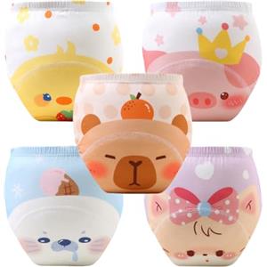 Aolso Cotone Mutandine di Apprendimento per Bambino,5PCS Pantaloni da Vasino,Pannolini Lavabili Riutilizzabile Copripannolino Neonato,Pannolini-Leone Marino 110