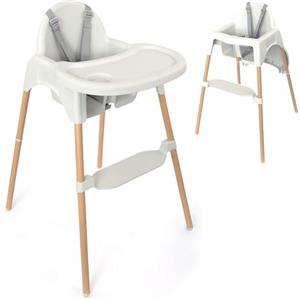 Zamboo Seggiolone Pappa per bambini dai 6 mesi | sediolone leggero (3,5 kg) con effetto legno, vassoio rimovibile e cintura a 5 punti | testato EN 14988:2017, antiribaltamento, fino a 15 kg - Grigio