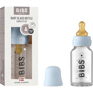 Bibs Biberon in vetro BIBS. Anti-coliche. Tettarella rotonda in lattice di gomma naturale. Favorisce l'allattamento naturale al seno, 110 ml, Baby Blue