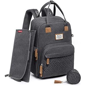 RUVALINO Borsa Zaino Fasciatoio, Zaino Mamma Multifunzione con Fasciatoio Portatile, Porta Ciuccio e Cinghie per Passeggino, Borsa Fasciatoio per Viaggiare Mamma Papà, Grigio Scuro