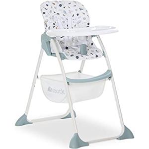 hauck Seggiolone Pappa Sit N Fold - Seggiolone Portatile da 6 Mesi fino a 15kg - Pieghevole, Compatto con Vassoio e Schienale Regolabile - Grande Cesto Portaoggetti - Bianco, Fantasia Spazio