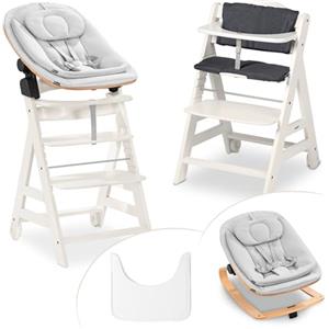 hauck Seggiolone Beta+ Newborn Set Eco Bouncer - Sediolone Pappa Bimbi in Legno Da 0 Mesi con Sdraietta Neonati Dondolo, Cuscino e Vassoio - (Bianco)