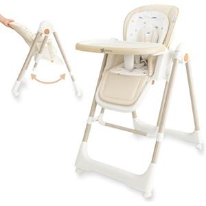Twinly - Seggiolone Evolutivo 3 in 1 Movity: Seggiolone Pappa con 3 Funzioni per Neonati (0m+ - 15kg) Pieghevole e Regolabile Cintura di Sicurezza 5 Punti (Beige)