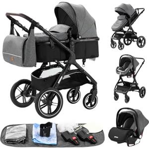 YAZOCO Passeggino Trio 3 in 1 Carrozzina Ovetto Pieghevole Set Passeggino Neonato Sedili Parapiedi Zanzariere Carrozzina Multifunzionale