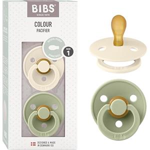 BIBS Colour Symmetrical, Set di 2 ciucci, succhietto senza BPA, Tettarella simmetrica. Lattice di gomma naturale, Prodotto in Danimarca/UE. Misura 1 (0-6 mesi), Ivory/Sage