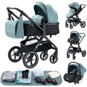 YAZOCO Passeggino Trio 3 in 1 Carrozzina Ovetto Pieghevole Set Passeggino Neonato Sedili Parapiedi Zanzariere Carrozzina Multifunzionale