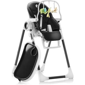 Sweety Fox Seggiolone Pappa Regolabile e Pieghevole - 7 Livelli Diverse, Schienale Bambino Pieghevole 5 Posizioni, Ripiano Smontabile, Vassoio a Clip (Facile da Pulire) - Nero