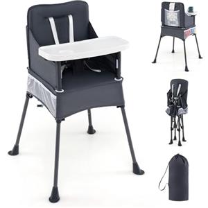 RELAX4LIFE Seggiolone Pappa Pieghevole per Bambini, Seggiolone Portatile da Viaggio con Vassoio Regolabile a 2 Livelli, Seggiolone Salvaspazio per Bambini 6-36mesi, Fino a 15KG