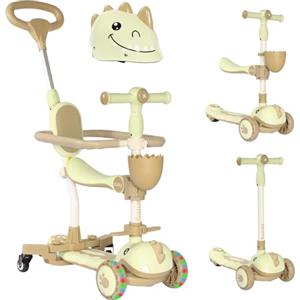Twinly - Monopattino per bambini evolutivo 3 in 1 DINLY, multifunzione, corrimane Monopattino per bambini, Scooter con casco da 1 a 6 anni + LED funzione bici da bilanciamento - 30 kg (Verde)