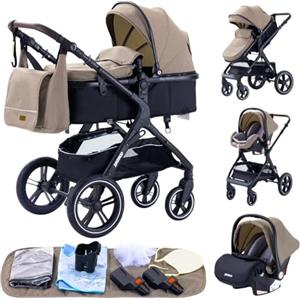 YAZOCO Passeggino Trio 3 in 1 Carrozzina Ovetto Pieghevole Set Passeggino Neonato Sedili Parapiedi Zanzariere Carrozzina Multifunzionale