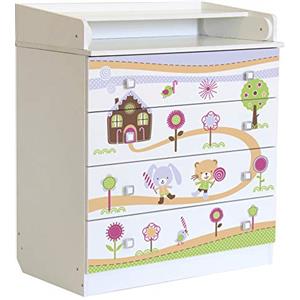 AVANTI TRENDSTORE - Levin - Fasciatoio in legno laminato con superficie pieghevole per il cambio del pannolino e 4 cassetti spaziosi. Dimensioni LAP 80,4x91,7x48 cm (sweet)