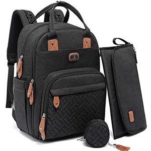 Dikaslon Borsa Zaini fasciatoio, Dikaslon Zainetto fasciatoio grande multifunzione Borsa bebè con fasciatoio portatile, porta ciuccio e cinturini per passeggino, per mamma e papà (nero)