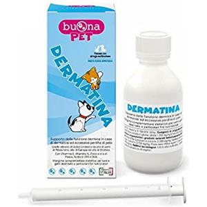Buona Pet Dermatina 90g con Siringa, Integratore per Dermatite Cane e Gatto, Prurito e Perdita di Pelo, con Zinco, Vitamina E, Bardana, Ribes Nero, Olio di Pesce, Olio di Enotera e Canapa, EPA e DHA