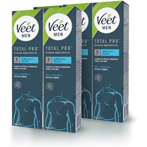 VEET x5 Veet For Men, Crema Depilatoria, per Uomo, Pelli Sensibili, Per Petto, Gambe e Braccia, 200ml, 5 Confezioni, Maxi formato
