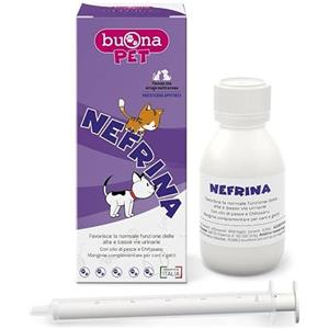 Buona Pet Nefrina Flacone Mangime Complementare, Integratori per Cane e Gatto, per La Normale Funzione Delle Vie Urinarie Alte e Basse Con Olio di pesce, Vitamina A, Chitosano, Spaccapietra