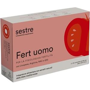 Sestre Fert Uomo, Integratore per la Fertilità Maschile, Aiuta a Mantenere Normali i Livelli di Testosterone, con Licopene, Selenio, Zinco e Altri Attivi Nutraceutici, 60 Compresse