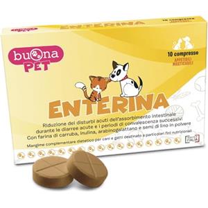 Buona Pet Enterina, Mangime Complementare Dietetico per Cani e Gatti, 10 Compresse Masticabili con Probiotici, Prebiotici e Zinco, per Riduzione dei Disturbi Intestinali Acuti
