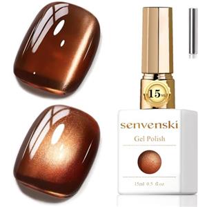 Senvenski Gelatina Vetro Cat Eye Smalto Semipermanente, 15ML Occhi di Gatto Magnetica per Gel Unghie Kit Olografico Glitterato Cristallo Smalti Unghie Salon Home DIY (Marrone scuro, MY1-018)