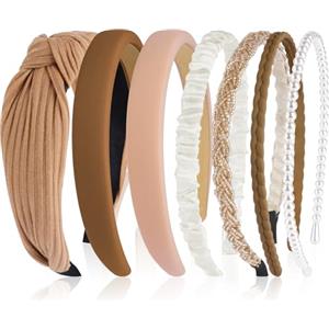 LOPHE Set di 7 fasce per capelli da donna in tessuto, con perle, imbottite, perline scintillanti, intrecciate sottili, vari modelli per donne e ragazze