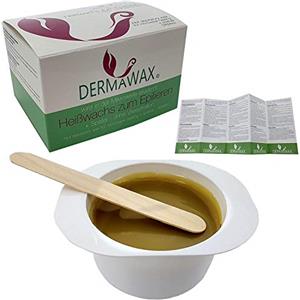 Dermawax 300 grammi Vaso di Cera Depilatoria a Caldo- Riscaldamento in microonde Con Spatula- Senza strisce Waxing- Ceretta Brasiliana- per uomo e donna