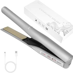 Alaoo Piastra per Capelli, Portatile Piastra da Viaggio per Capelli 2 in 1, Piastra Senza Fili Ricaricabile Usb con Temperature 3 Livelli, per Stili Ricci e Lisci(Argento)