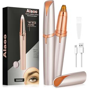 Alaoo Epilatore Viso Donna, Rasoio per Sopracciglia Indolore， Ricaricabile rasoio per viso e sopracciglia, Per sopracciglia, labbra, peli del viso(Champagne Gold)