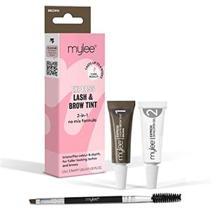 Mylee Kit Express Ciglia e Sopracciglia - Formula 2 in 1 Senza Miscela, Tinta + Gel Developer + Spazzolina Doppio Lato, Colorazione Professionale Semipermanente Ciglia e Sopracciglia (Marrone)