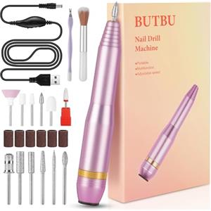 BUTBU Fresa per Unghie Professionale Elettrica, 13 in 1 Manicure Elettrico e Pedicure Set , 20000 RPM Velocità Regolabil, per Casa e Salone Fresa per Unghie Semipermanente Nail Drill