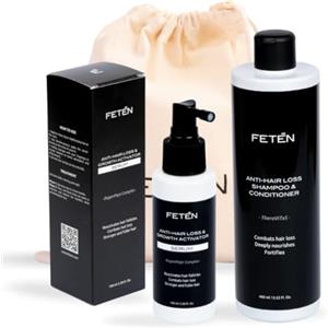 FTN FETEN FETEN Set Anticaduta per Uomo con Shampoo e Balsamo 400 ml + Siero Spray 100 ml, Lozione Rinforzante per Ricrescita e Infoltimento, Trattamento Capelli Fini Anti Caduta, Hair Growth Booster