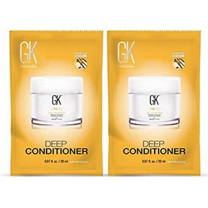 GK HAIR Global Keratin Deep Conditioner Masque Confezione da 2 20 ml Maschera idratante intensa, trattamento riparatore per capelli crespi con formula per il ripristino dei capelli crespi con oli di
