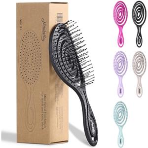 Ninabella Spazzola Capelli Districante da Viaggio - Spazzola Districante per Capelli Bagnati Mossi Ricci - Anti Rottura e Sciogli Nodi per Extension Donna - Design a Spirale Ergonomico - Nero