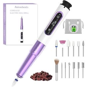 Asimebesty Fresa per Unghie Professionale 25000 Giri, 12 in 1 Lima per Unghie Elettrica Senza Fili, Fresa Unghie Portatile con Display LCD, Velocità Regolabile, Set Manicure Elettrico per Unghie Gel