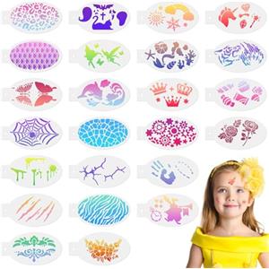 URAQT Stencil per Tatuaggi, 24 Pezzi Stencil di Pittura del Viso, Tattoo Stencil Temporanei, Modello Riutilizzabile per Il Trucco per Bambini e Adulti, Halloween, Party, Set Completo A