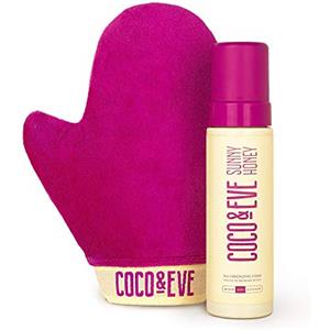 Coco & Eve Sunny Honey Mousse autoabbronzante naturale - (Medium) Set abbronzante Bali con guanto autoabbronzante | antietà, anti cellulite (212ml)