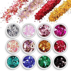 AOOWU Glitter Corpo, 12 Colori Trucco Glitter Set, Fluorescente Glitter per il viso, Fluorescente Paillette per viso, corpo, capelli, Halloween, festa, Natale, #08