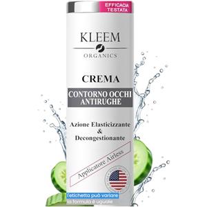 KLEEM ORGANICS Crema Contorno Occhi Antirughe con Acido Ialuronico, Caffeina e Aloe Vera - Idratante Antiocchiaie e Antiborse - Riduce Rughe e Linee Sottili - Formula Naturale e Testata Dermatologicamente in Italia