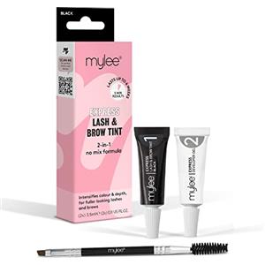 Mylee Kit Express Ciglia e Sopracciglia - Formula 2 in 1 Senza Miscela, Tinta + Gel Developer + Spazzolina Doppio Lato, Colorazione Professionale Semipermanente Ciglia e Sopracciglia (Nero)