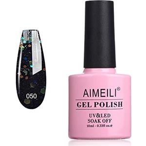 AIMEILI Soak Off UV LED Smalti in Gel Smalto Semipermanente con Brillantini - Black Diamond Glitter (050) 10ml