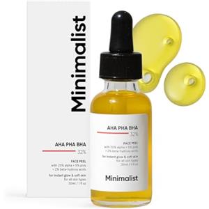 Minimalist Soluzione esfoliante al 32% AHA PHA BHA per pelle luminosa, consistenza liscia e pulizia dei pori, peeling per il viso del fine settimana, 30 ml