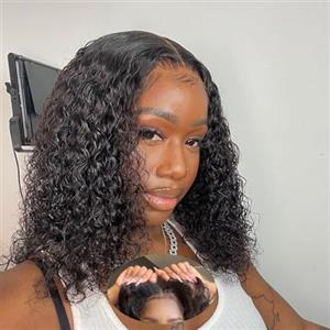 YAYAHAIR Parrucca Donna Ricci Short Bob Human Hair Wig for Women 5x5 Deep Curly Lace Wigs Human Hair Glueless Wig Pre Plucked Natural Hairline with Baby Hair Brazilian Real Virgin Lace Wigs 10 Pollici