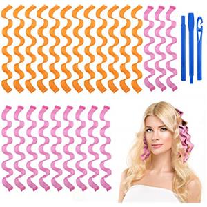 URAQT Bigodini per Styling Capelli, 24 Pz Styler a Mossi Magici senza Calore a 45 cm, Bigodini Morbidi Flessibili con 1 Set di Ganci per Capelli per Uso Domestico e Fai-da-te