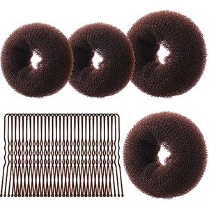 URAQT Ciambelle per Chignon, 4 Pz Chignon Facile per Capelli e 30 Clip a Forma di U, Chignon a Ciambella per Bambine e Donne, Magic Hair Bun Maker per Acconciature Chignon (Marrone-B)