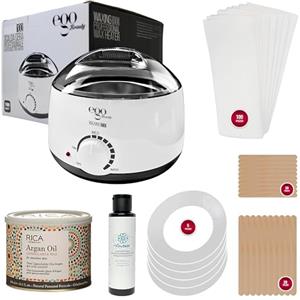 Anyskin kit Ceretta con Scaldacera Professionale, Cera Liposolubile Rica 400ml Rosa o Argan, Anyskin Olio Dopocera 100ml, Spatole in Legno 40pz. e Strisce Depilatorie Tnt 100pz.