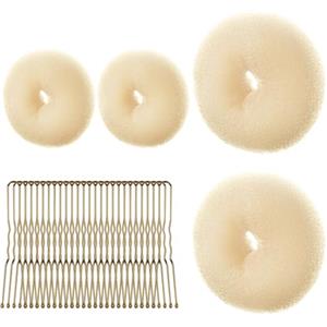 URAQT Ciambelle per Chignon, 4 Pz Chignon Facile per Capelli e 30 Clip a Forma di U, Chignon a Ciambella per Bambine e Donne, Magic Hair Bun Maker per Acconciature Chignon (Beige-A)