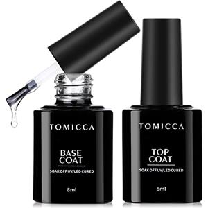 TOMICCA Base e Top coat Smalto Semipermanente per Unghie Gel,2 x 8ml Soak Off UV LED Gel Unghie Kit per Manicure