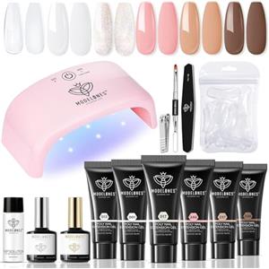Modelones Acrigel per Unghie, 20W Lampada UV Led Rosa Bianca 6 Colori Polygel kit Semipermanente, Kit Ricostruzione Unghie Gel Completo, Base e Top Coat Semipermanente Slip Solution