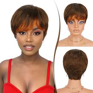 RUWISS Pixie Cut Parrucca di Capelli Veri Ondulato Parrucca di Capelli Umani con Storia Corta Wavy Diversi Stili di Parrucche Corte per Donne Nere (4/350#)